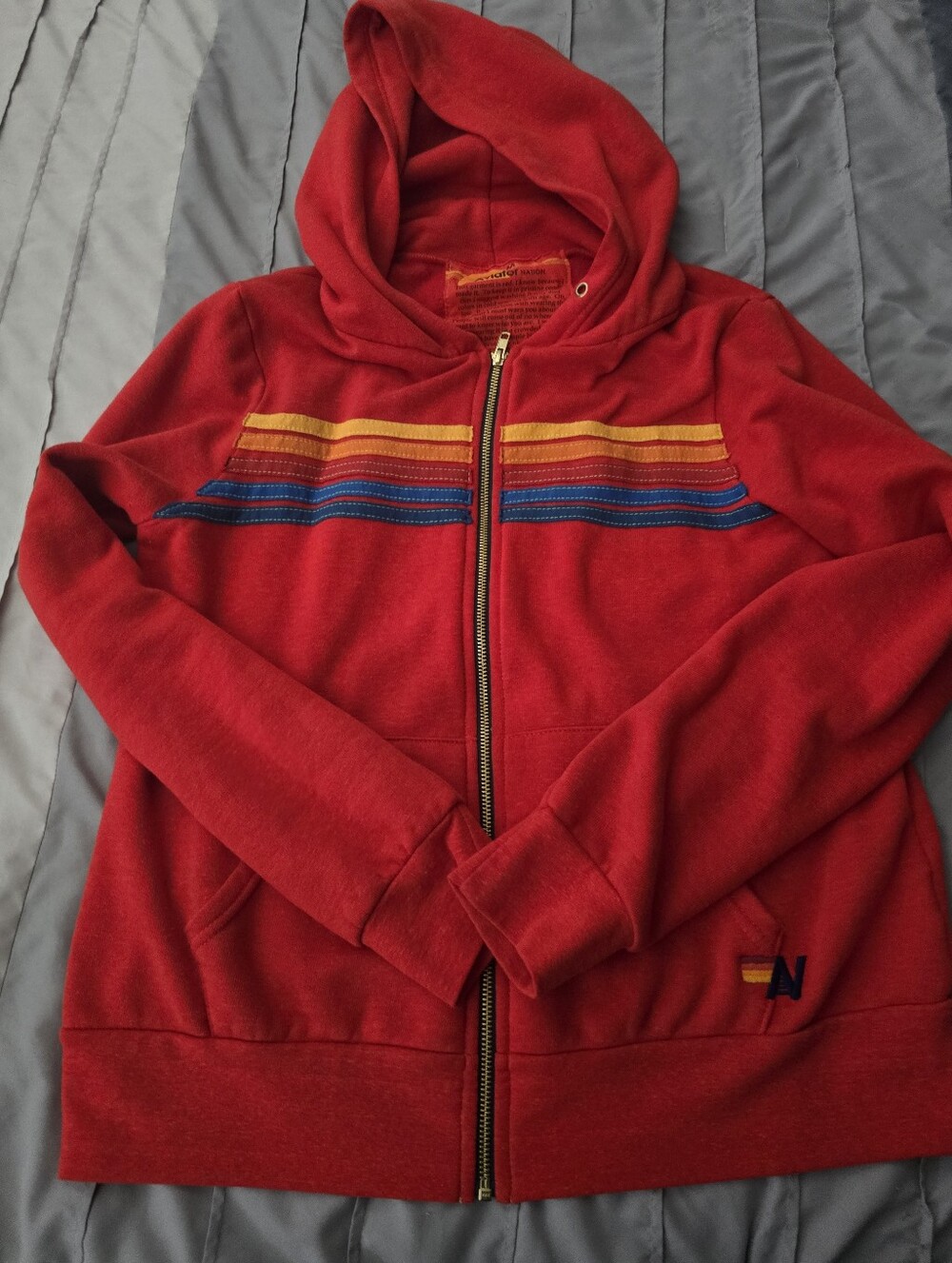 Aviator Nation 5 Stripe Hoodie, Red, Medium